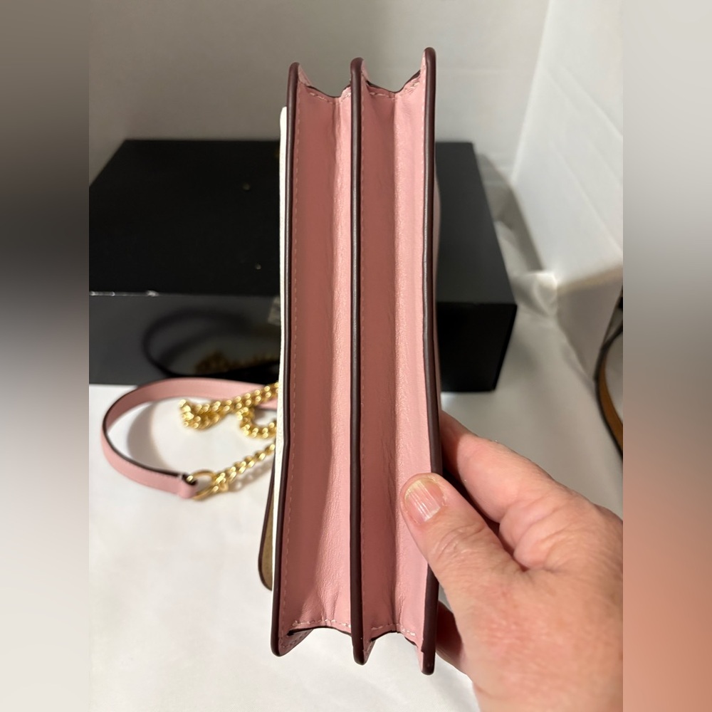 Coach Klare Crossbody Bag Signature Canvas Leather Pink Cream gold chain strap - Picture 12 of 16